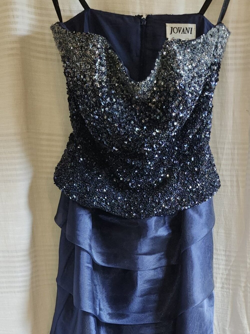 Jovani Strapless Evening Gown Size 8 Blue Sequined